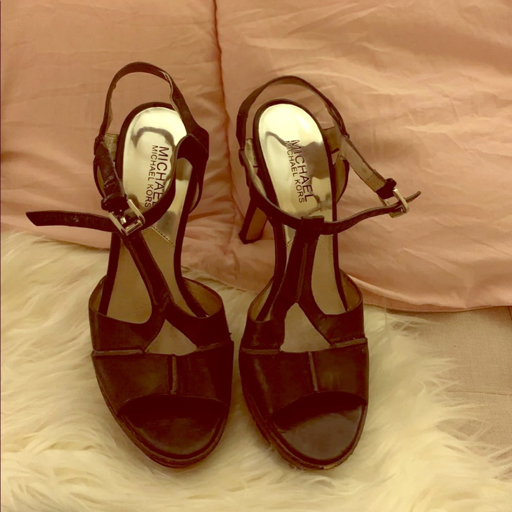 Michael Kors Black Leather Platform Heels Size 7M